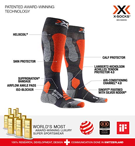 X-Socks Ski Touring Silver 4.0 Invierno Calcetines De Esquí, Hombre, Anthracite Melange/Orange Fluo, 39/41