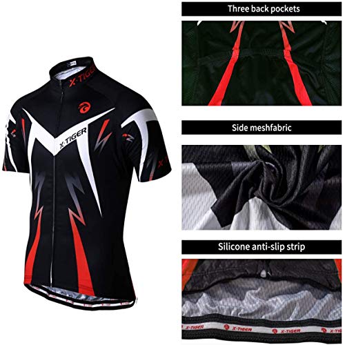 X-TIGER Ciclismo Maillots para Hombres con Tirantes Manga Corta Transpirable Secado Rápido con 5D Acolchado Gel Culotes Culotte Pantalones Cortos (Rojo,3XL) X-TIGER Ciclismo Maillots para Hombres con Tirantes Manga Corta Transpirable Secado Rápido con 5D Acolchado Gel Culotes Culotte Pantalones Cortos (Rojo,3XL)