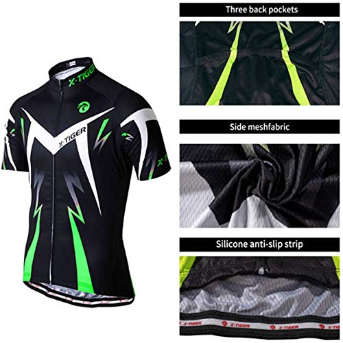 X-TIGER Ciclismo Maillots para Hombres con Tirantes Manga Corta Transpirable Secado Rápido con 5D Acolchado Gel Culotes Culotte Pantalones Cortos (verde,L)