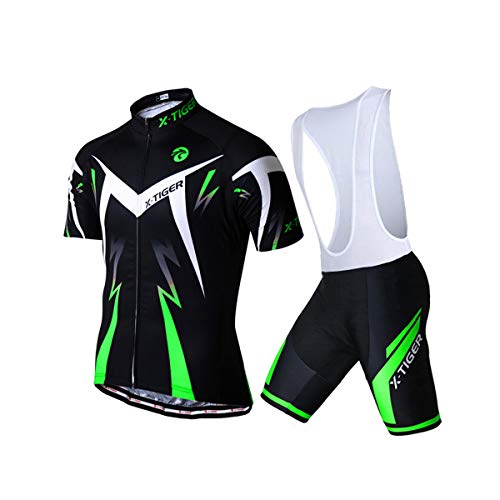 X-TIGER Ciclismo Maillots para Hombres con Tirantes Manga Corta Transpirable Secado Rápido con 5D Acolchado Gel Culotes Culotte Pantalones Cortos (verde,2XL) X-TIGER Ciclismo Maillots para Hombres con Tirantes Manga Corta Transpirable Secado Rápido con 5D Acolchado Gel Culotes Culotte Pantalones Cortos (verde,2XL)