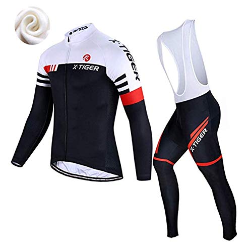 X-TIGER Ciclismo Maillots para Hombres con Tirantes Manga Corta Transpirable Secado Rápido con 5D Acolchado Gel Culotes Pantalones Cortos (Rojo y Negro, XL (CN)= L (EU))