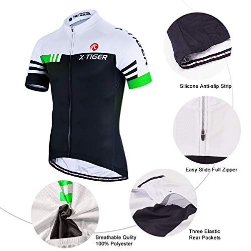 X-TIGER Hombres de Bicicleta con 5D Gel Acolchado MTB Ciclismo Tirantes Culotte Pantalones Cortos Culotes (3XL, Verde y Blanco)