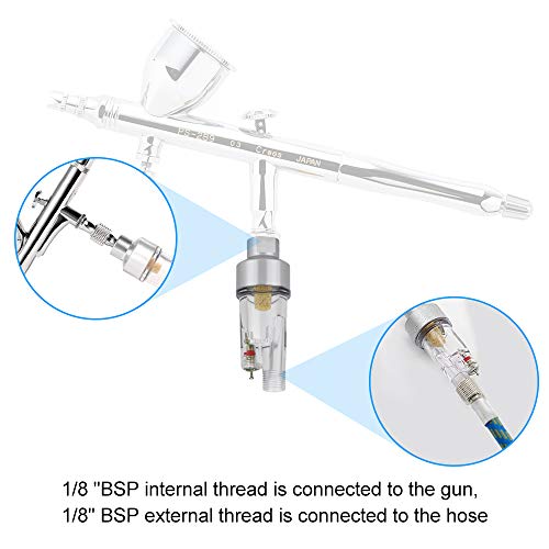 XAVSWRDE Filtro de Aire Trampa de Agua Acrílico Aluminio Cobre Aceite-Agua Separador de BSP 1/8" Mini Filtro de Aire Separador Fácil de Conectar Separador de Aerógrafo para Filtrar Agua Aceite Vapor