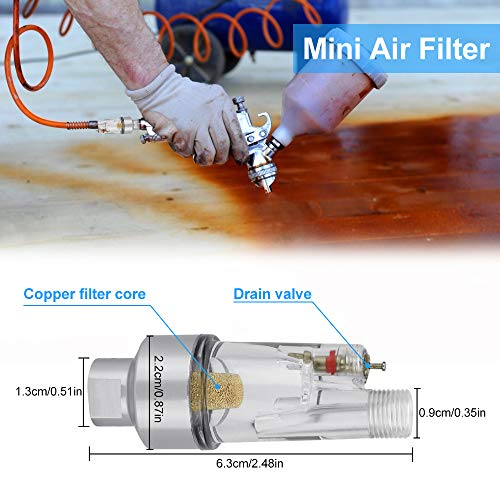 XAVSWRDE Filtro de Aire Trampa de Agua Acrílico Aluminio Cobre Aceite-Agua Separador de BSP 1/8" Mini Filtro de Aire Separador Fácil de Conectar Separador de Aerógrafo para Filtrar Agua Aceite Vapor