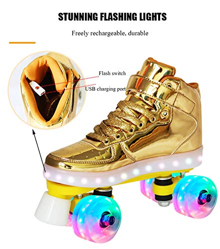 Xbshmw Patines De Cuatro Ruedas para Niña, Mujer Adulta con Luces LED, Rueda De PU con Flash Fresco para Adolescentes Principiantes,Rosado,UK 5.5/EU 38