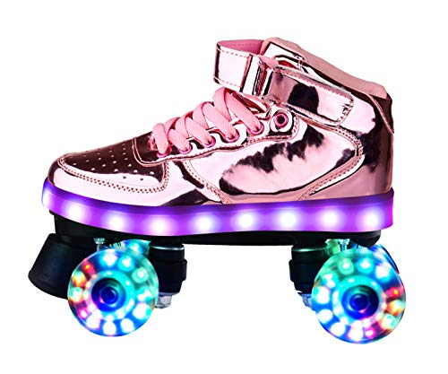 Xbshmw Patines De Cuatro Ruedas para Niña, Mujer Adulta con Luces LED, Rueda De PU con Flash Fresco para Adolescentes Principiantes,Rosado,UK 5.5/EU 38