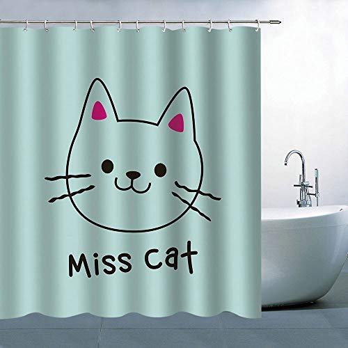 XCBN Cortina de baño Linda de Dibujos Animados Cortina de Ducha de Tela Impermeable Cortina de Ducha con Estampado 3D Gato Perro búho Cortina de bebé para baño A11 180x200cm