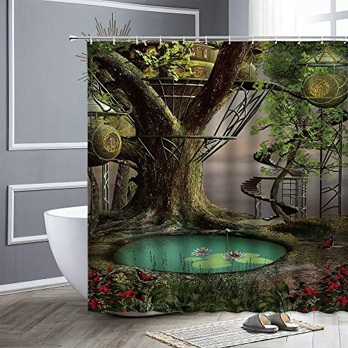 XCBN Cortina de Ducha de Bosque de fantasía de Dibujos Animados pájaro Mariposa búho Planta Verde Paisaje Cortina de Ducha Impermeable decoración A13 150x180cm XCBN Cortina de Ducha de Bosque de fantasía de Dibujos Animados pájaro Mariposa búho Planta Verde Paisaje Cortina de Ducha Impermeable decoración A13 150x180cm