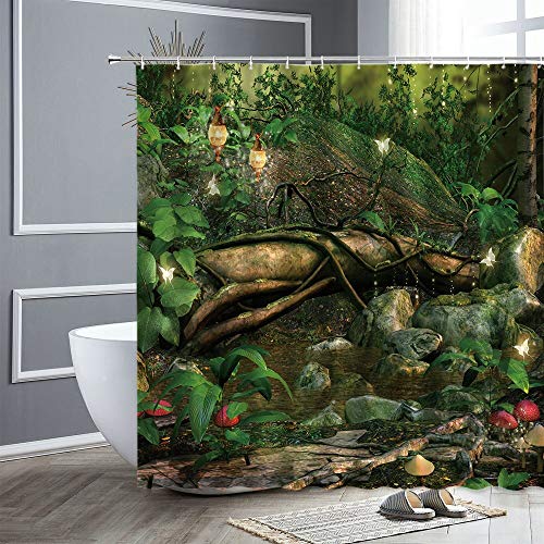 XCBN Cortina de Ducha de Bosque de fantasía de Dibujos Animados pájaro Mariposa búho Planta Verde Paisaje Cortina de Ducha Impermeable decoración A13 150x180cm XCBN Cortina de Ducha de Bosque de fantasía de Dibujos Animados pájaro Mariposa búho Planta Verde Paisaje Cortina de Ducha Impermeable decoración A13 150x180cm