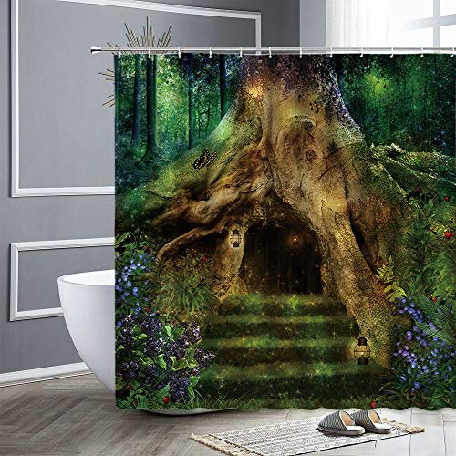 XCBN Cortina de Ducha de Bosque de fantasía de Dibujos Animados pájaro Mariposa búho Planta Verde Paisaje Cortina de Ducha Impermeable decoración A13 150x180cm XCBN Cortina de Ducha de Bosque de fantasía de Dibujos Animados pájaro Mariposa búho Planta Verde Paisaje Cortina de Ducha Impermeable decoración A13 150x180cm