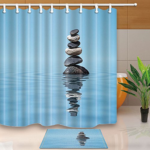 XCBN Cortinas de baƱo de diseƱo Creativo Piedra y Loto en la Playa Mampara de baƱo de Estilo Tranquilo con Ganchos Impermeable y Resistente al Moho A3 150x200cm XCBN Cortinas de baƱo de diseƱo Creativo Piedra y Loto en la Playa Mampara de baƱo de Estilo Tranquilo con Ganchos Impermeable y Resistente al Moho A3 150x200cm