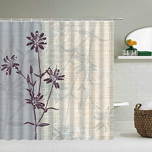 XCBN Cortinas de Ducha Impermeables Cortina de Ducha de baño Cortina de baño de Tela de Planta de Flor Moderna 3D con Ganchos Pantalla de baño A18 180x200cm