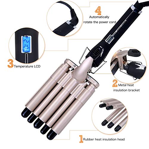 Xchingwan 5 Barrel Iron Curling Iron 5 Barrel Curly Hair Styling Tools Pinzas para rizar, onda grande Férula ondulada Aleación ambiental Hair Crimpers Plancha con pantalla digital de temperatura