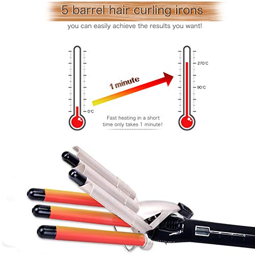 Xchingwan 5 Barrel Iron Curling Iron 5 Barrel Curly Hair Styling Tools Pinzas para rizar, onda grande Férula ondulada Aleación ambiental Hair Crimpers Plancha con pantalla digital de temperatura