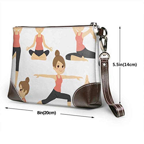 XCNGG Bolso de viaje de embrague cosmético impermeable suave para niños lindos en diferentes posturas de yoga bolso de mano de cuero para mujer con cremallera para mujeres y niñas