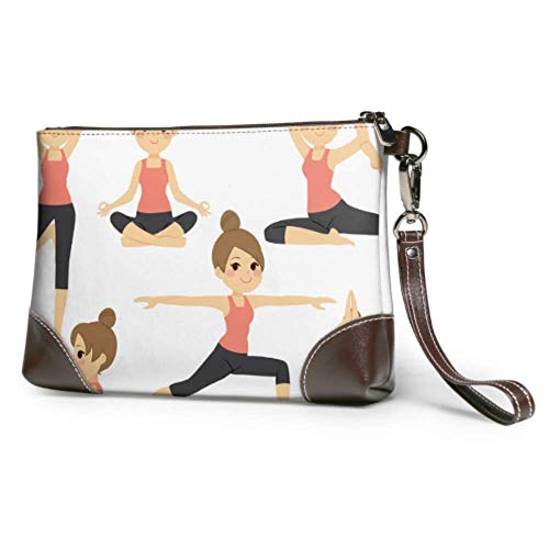 XCNGG Bolso de viaje de embrague cosmético impermeable suave para niños lindos en diferentes posturas de yoga bolso de mano de cuero para mujer con cremallera para mujeres y niñas