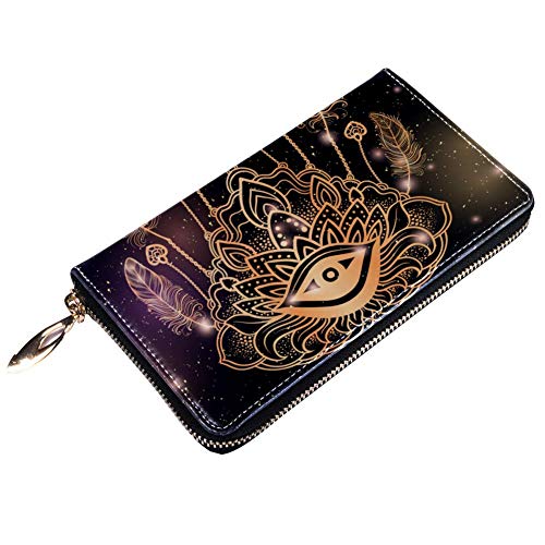 XCNGG Cartera con cremallera y embrague para teléfono para mujer, bolso de viaje, bolso de mano de cuero, tarjetero, organizador, muñequeras, carteras, atrapasueños étnico boho-chic con ojos mágicos y