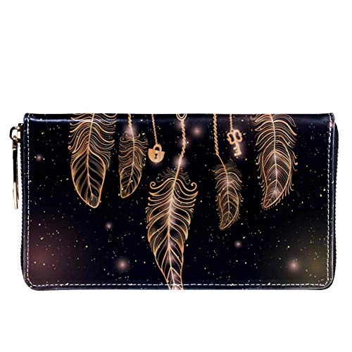 XCNGG Cartera con cremallera y embrague para teléfono para mujer, bolso de viaje, bolso de mano de cuero, tarjetero, organizador, muñequeras, carteras, atrapasueños étnico boho-chic con ojos mágicos y