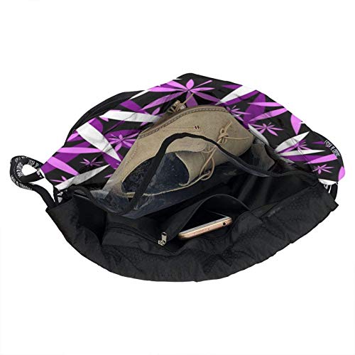 XCNGG Creativo Rosa Violeta Hoja Blanca Mochila con Cordón Mochila Impermeable Estampado Bolsa de Cuerda Bolsa de Cuerda de Gran Tamaño para Adultos Niños Niñas Deportes Gimnasio Yoga