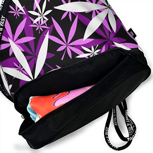 XCNGG Creativo Rosa Violeta Hoja Blanca Mochila con Cordón Mochila Impermeable Estampado Bolsa de Cuerda Bolsa de Cuerda de Gran Tamaño para Adultos Niños Niñas Deportes Gimnasio Yoga