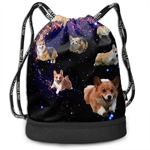 XCNGG Galaxy Space Cute Corgi Mochila con cordón para Correr Mochila Impermeable Bolsa de Hilo con Estampado Bolsa de Hilo de Gran tamaño para Adultos Niños Niñas Deportes Gimnasio Yoga