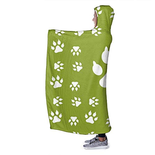 XCNGG Manta con Capucha Dog Paw in Green Hoodie Wearable Blanket Flannel Premium Sofa Blanket Windproof Hooded Throw Wrap Thermal Hooded Blanket Comfy Hoodie Blanket for Bed Couch Car