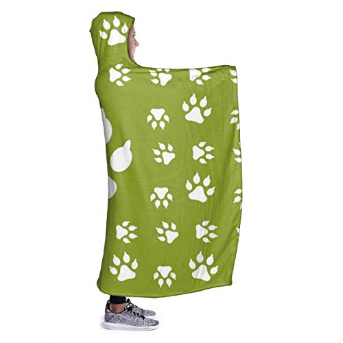 XCNGG Manta con Capucha Dog Paw in Green Hoodie Wearable Blanket Flannel Premium Sofa Blanket Windproof Hooded Throw Wrap Thermal Hooded Blanket Comfy Hoodie Blanket for Bed Couch Car