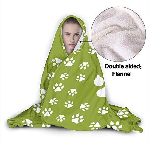 XCNGG Manta con Capucha Dog Paw in Green Hoodie Wearable Blanket Flannel Premium Sofa Blanket Windproof Hooded Throw Wrap Thermal Hooded Blanket Comfy Hoodie Blanket for Bed Couch Car