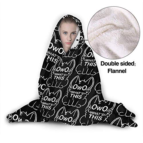 XCNGG Manta con Capucha Hooded Blanket Throw OwO What's This White Text Super Soft Sherpa Fleece Blanket Hood Poncho Cloak Cape