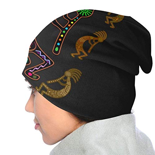 XCNGG Unisex niños Beanie Caps 3D Kokopelli Rainbow Southwestern Soul Comfortbale Soft Slouchy Collection Sombreros de Punto Skull Cap Winter Summer Ski Baggy Hat para niñas niños