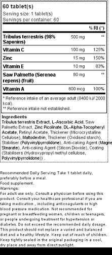 Xcore Tribus Max 98% Saponins 60 Tabs - Suplemento Potenciador de la Testosterona Natural a Base de Tribulus Terrestris - Aumenta el Crecimiento Muscular y el Rendimiento Sexual - 30 Dosis