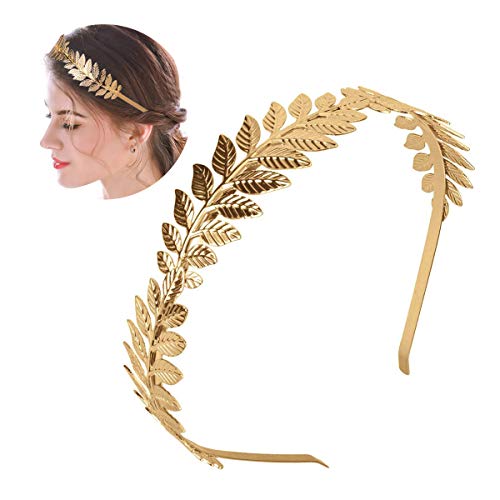 XCOZU - Corona de hojas romanas, tiara de oro con banda de hojas, diadema para novia, para chicas, tocado de hoja de laurel, tocado bohemio