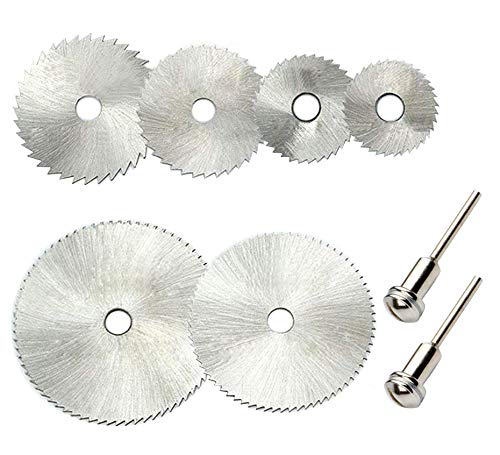 XCOZU - Juego de 8 herramientas giratorias de acero rápido, mini hoja de sierra circular, 6 cuchillas de corte y 2 varillas de extensión, discos de corte para madera, plástico y metal XCOZU - Juego de 8 herramientas giratorias de acero rápido, mini hoja de sierra circular, 6 cuchillas de corte y 2 varillas de extensión, discos de corte para madera, plástico y metal