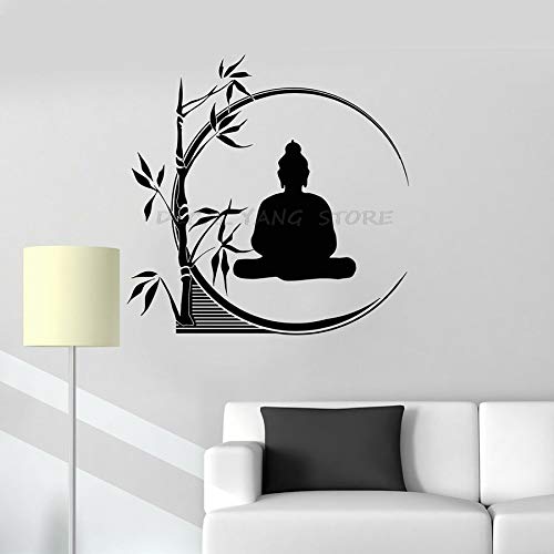 XCSJX Calcomanía de Vinilo para Pared Buda Meditación Círculo Yoga Reed Decoración de Interiores Ventana Etiqueta de Vidrio Mural de bambú Relajante 67x67cm Personalizable