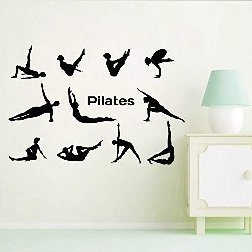 XCSJX Pilates Pose Etiqueta de la Pared Estilo de Vida Yoga Pose Gimnasia Deportes Arte Mural Vinilo Tatuajes de Pared Chica Habitación Decoración Papel Tapiz 60x40cm