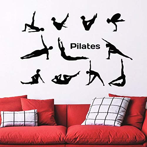 XCSJX Pilates Pose Etiqueta de la Pared Estilo de Vida Yoga Pose Gimnasia Deportes Arte Mural Vinilo Tatuajes de Pared Chica Habitación Decoración Papel Tapiz 60x40cm