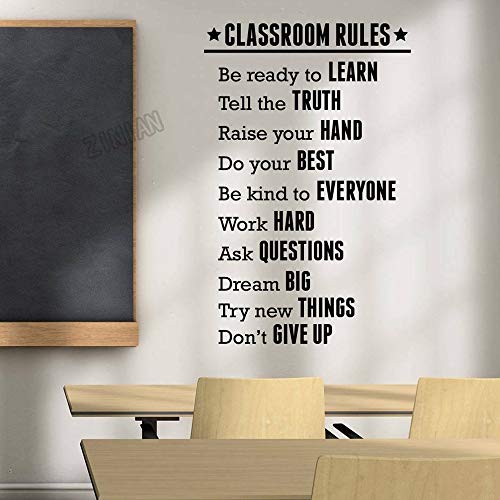 XCSJX Reglas de la Escuela, Vinilo para la Escuela, Sala de Estudio, decoración, Pegatina de Pared, Papel Tapiz, Palabra en inglés, calcomanía de Pared, Arte Decorativo, 62x99cm