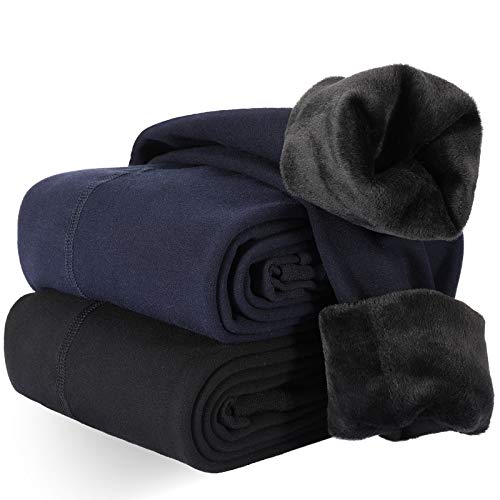 XDDIAS Térmicas Leggins Mujer, 2 Pares Cálidas de Invierno Pantalones, Alta Elasticidad Mujeres Grueso Polainas(Negro +Azul Marino)