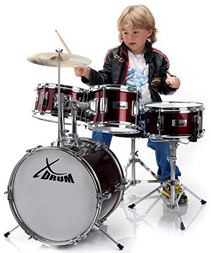 XDrum 7102 - Set de batería para niños con plato, baquetas, método y DVD