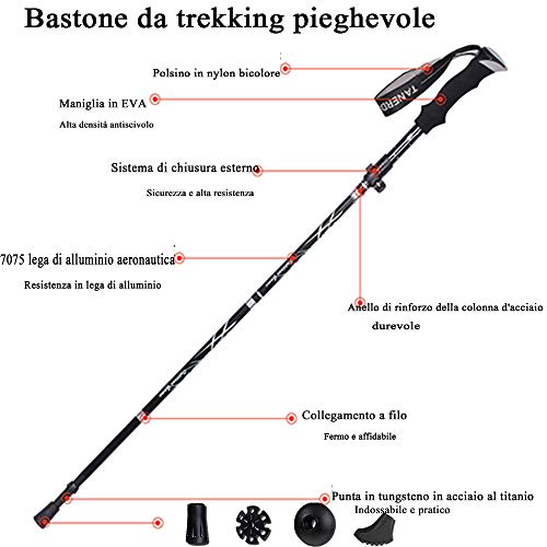 XDSP Bastón de Senderismo, Bastón de Trekking Plegable 7075 Bastón de Trekking de Aluminio Aleación de Aluminio, Anti-Choque para Excursión Marcha Alpinismo Trail Viaje Mochilero Caminar (1PCS) XDSP Bastón de Senderismo, Bastón de Trekking Plegable 7075 Bastón de Trekking de Aluminio Aleación de Aluminio, Anti-Choque para Excursión Marcha Alpinismo Trail Viaje Mochilero Caminar (1PCS)