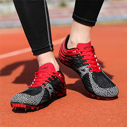 XFQ Los Hombres De Los Zapatos De Pista Y Campo, Correr Spikes Spikes Junior Sprint Estudiante Cabritos Que Se Ejecutan Dedicados Zapatos De Salto De Longitud Competición del Entrenamiento,Rojo,42