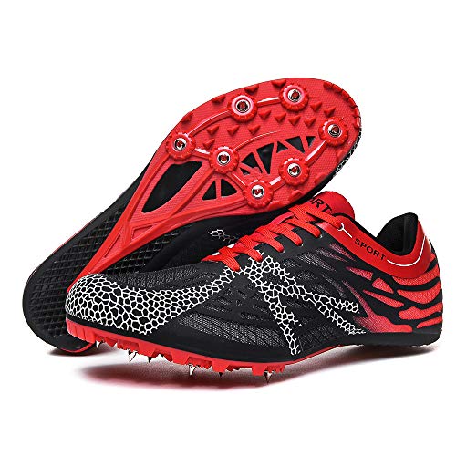 XFQ Los Hombres De Los Zapatos De Pista Y Campo, Correr Spikes Spikes Junior Sprint Estudiante Cabritos Que Se Ejecutan Dedicados Zapatos De Salto De Longitud Competición del Entrenamiento,Rojo,42