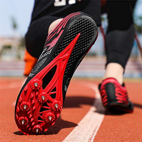 XFQ Los Hombres De Los Zapatos De Pista Y Campo, Correr Spikes Spikes Junior Sprint Estudiante Cabritos Que Se Ejecutan Dedicados Zapatos De Salto De Longitud Competición del Entrenamiento,Rojo,42