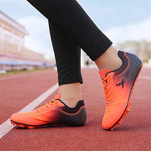 XFQ Pista Y Campo Zapatos, Sprint Entrenamiento Atlético Unisex Adultos Zapatos para Niños Junior Spikes Salto De Longitud Transpirable Zapatillas De Deporte,Naranja,41EU