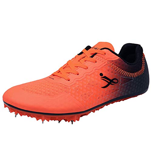 XFQ Pista Y Campo Zapatos, Sprint Entrenamiento Atlético Unisex Adultos Zapatos para Niños Junior Spikes Salto De Longitud Transpirable Zapatillas De Deporte,Naranja,41EU