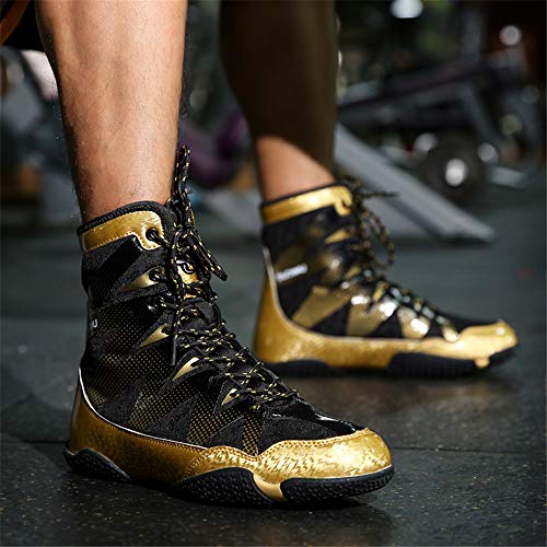 XFQ Zapatos Adultos De Boxeo, Lucha Unisex Formadores Botas Buffer Antideslizante Transpirable Zapatillas De Deporte De Lucha De La Aptitud,Oro,37EU