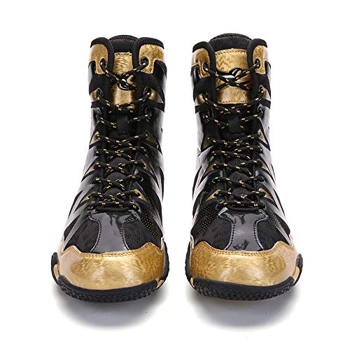 XFQ Zapatos Adultos De Boxeo, Lucha Unisex Formadores Botas Buffer Antideslizante Transpirable Zapatillas De Deporte De Lucha De La Aptitud,Oro,37EU