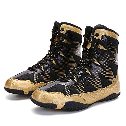 XFQ Zapatos Adultos De Boxeo, Lucha Unisex Formadores Botas Buffer Antideslizante Transpirable Zapatillas De Deporte De Lucha De La Aptitud,Oro,37EU