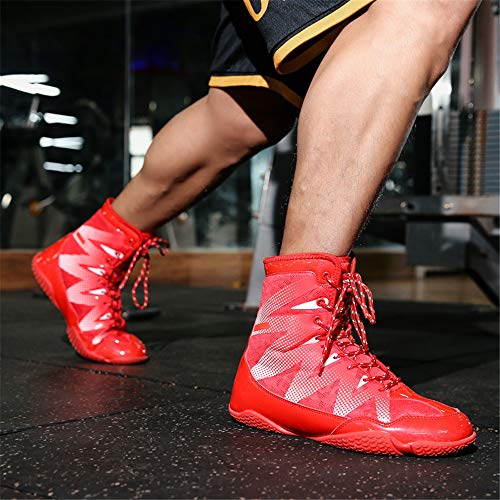 XFQ Zapatos De Boxeo De Los Hombres, Zapatillas De Deporte Del Top Del Alto Fighting Ligero Y Transpirable Antideslizante Lucha Cubierta Cuclillas Entrenamiento De La Aptitud,Rojo,44EU