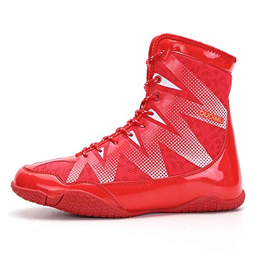 XFQ Zapatos De Boxeo De Los Hombres, Zapatillas De Deporte Del Top Del Alto Fighting Ligero Y Transpirable Antideslizante Lucha Cubierta Cuclillas Entrenamiento De La Aptitud,Rojo,44EU